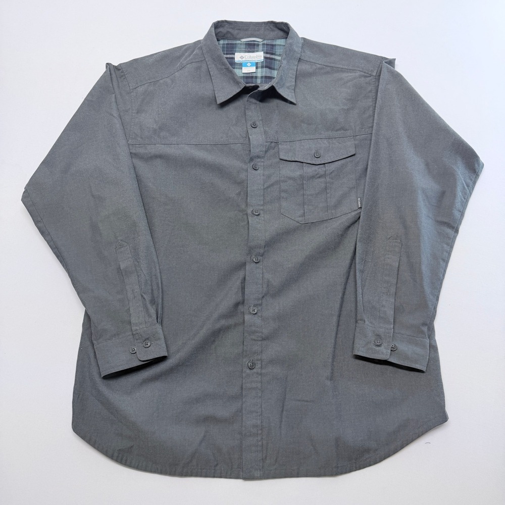 Columbia Mens XXL Charcoal Gray Long Sleeve Button Down Shirt Flannel Lined Neck